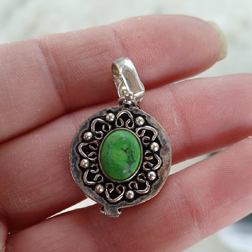 New Green Turquoise Silver Poison Locket Pendant.